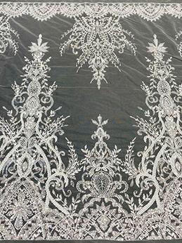 Beaded Lace Fabric Embroidered on 100% Polyester Net Mesh