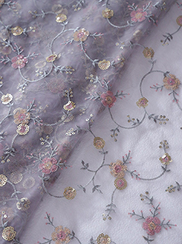 Beautiful Multi Color Sequins Floral Embroidery Work On Lavender Soft