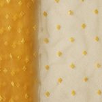 Gold And Silver Sequins With yellow Thread Wavy Embroidery Work On yellow Soft Net Fabric