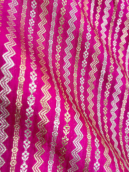 Magenta Pink Striped Woven Banarasi Silk Fabric