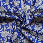 Midnight Blue Pure Satin Silk Banarasi Handloom Fabric