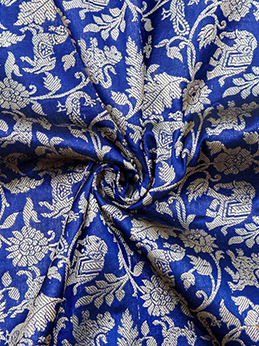 Midnight Blue Pure Satin Silk Banarasi Handloom Fabric