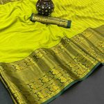 NIYAMI Women Light Green Temple Border Jacquard Narayanpet Saree