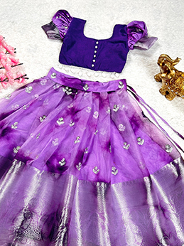 Purple Traditional Embroidery Kids Lehenga Blouse for Festivals