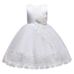 White Wedding Birthday Gown Lace Tutu Princess Dress Floral Embroidery Girls Children Clothing Kids Party For Girl Clothes