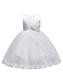 White Wedding Birthday Gown Lace Tutu Princess Dress Floral Embroidery Girls Children Clothing Kids Party For Girl Clothes