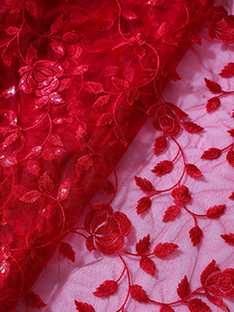 gorgeous-red-thread-with-sequins-floral-leafy-embroidery-on-red-soft-net-fabric